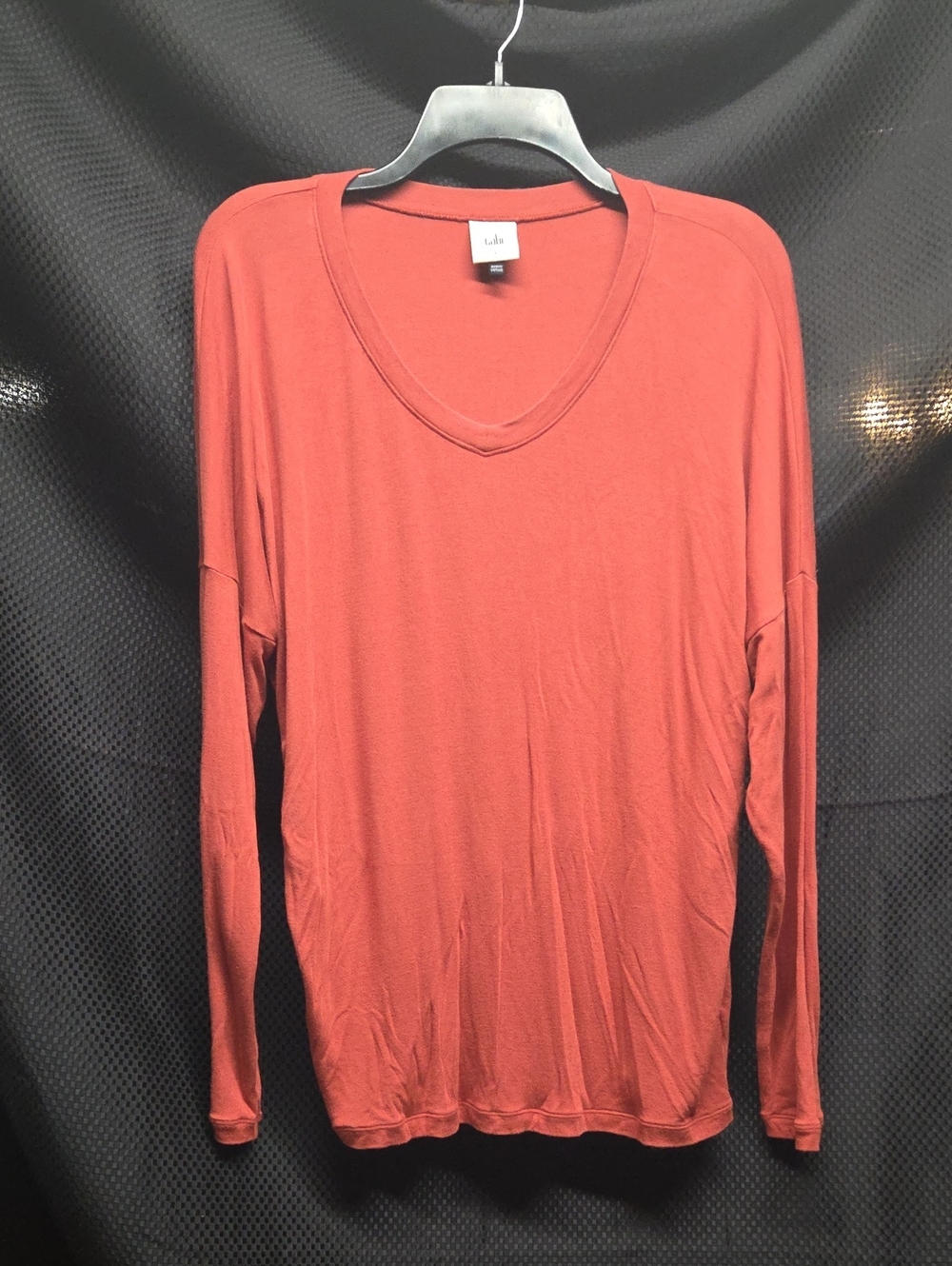 CAbi Long Sleeve V-Neck Tee in Rust
